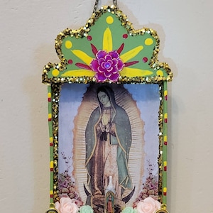 Guadalupe Nicho Shrine Dia De Los Muertos Retablo Day of The Dead Nicho Folk Art Altar. Wall Decor Shrine or Tree Ornament. READY TO SHIP!