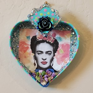 Frida Nicho Shrine Dia De Los Muertos Retablo Day Of The Dead Altar Nicho Folk Art Shrine. Wall Decor Shrine or Tree Ornament.