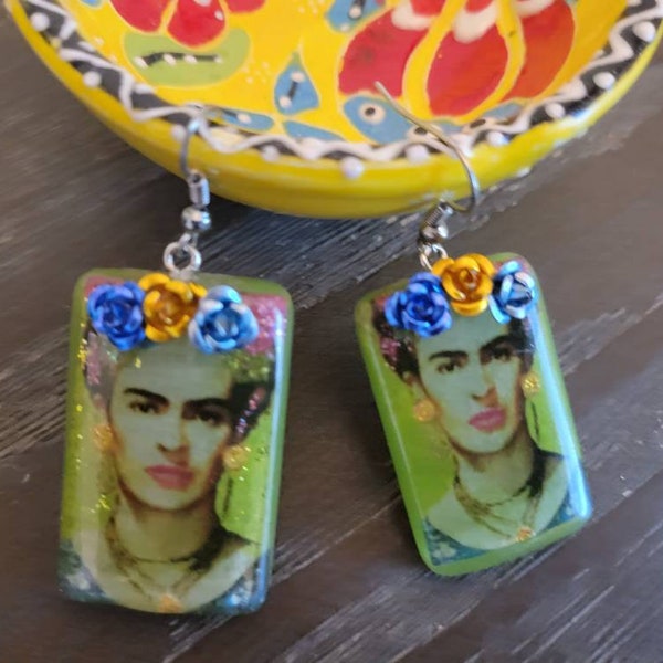 Frida Shrine Earrings Rectangular Shaped Dia De Los Muertos Day Of The Dead Memorial Celebration Earrings. 3 Color Designs! READY TO SHIP!