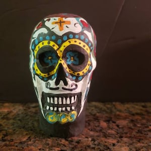 Skull Dia De Los Muertos Day of the Dead Hand Carved Skull Shrine Altar Nicho Retablo Mexican Chicano Art. READY TO SHIP!
