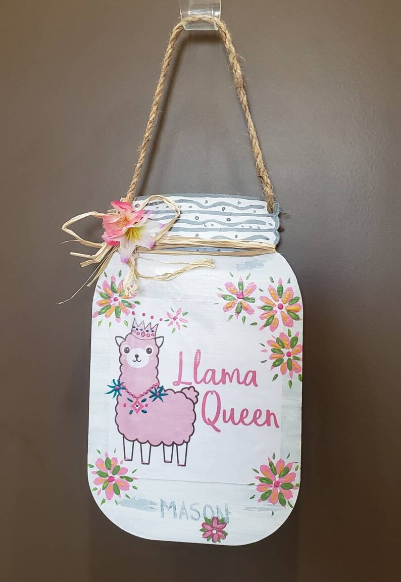 Llama Metalwork Decor Country House Wall Decor Llama Queen Mason Jar Folk Art Mixed Media Wall Hanging Llama Decor Plaque READY TO SHIP!