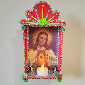 Jesus Lord Shrine Nicho Dia De Los Muertos Retablo Day Of The Dead Altar Folk Art. Wall Decor Shrine or Shadow Prayer Box. READY TO SHIP!