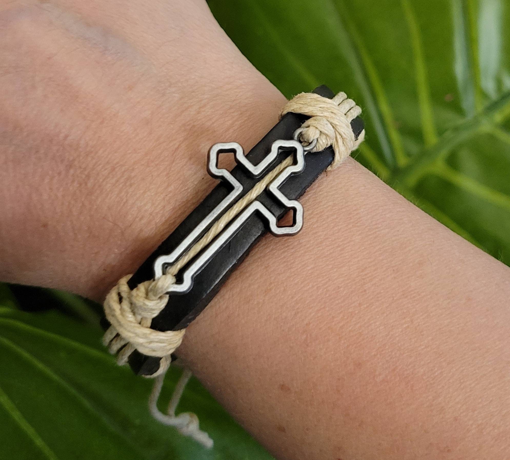 Leather shop cross bracelet