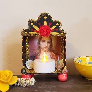 Jesus Nicho Shrine Dia De Los Muertos Retablo Prayer Healing Altar Meditation Our Lady of Guadalupe Home Candle Display. READY TO SHIP!