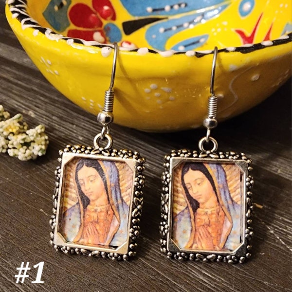 Guadalupe Frida Shrine Earrings Virgin Mary Inspirational Hook Dangle Drop Earrings. 12 Colors Available! READY TO SHIP!