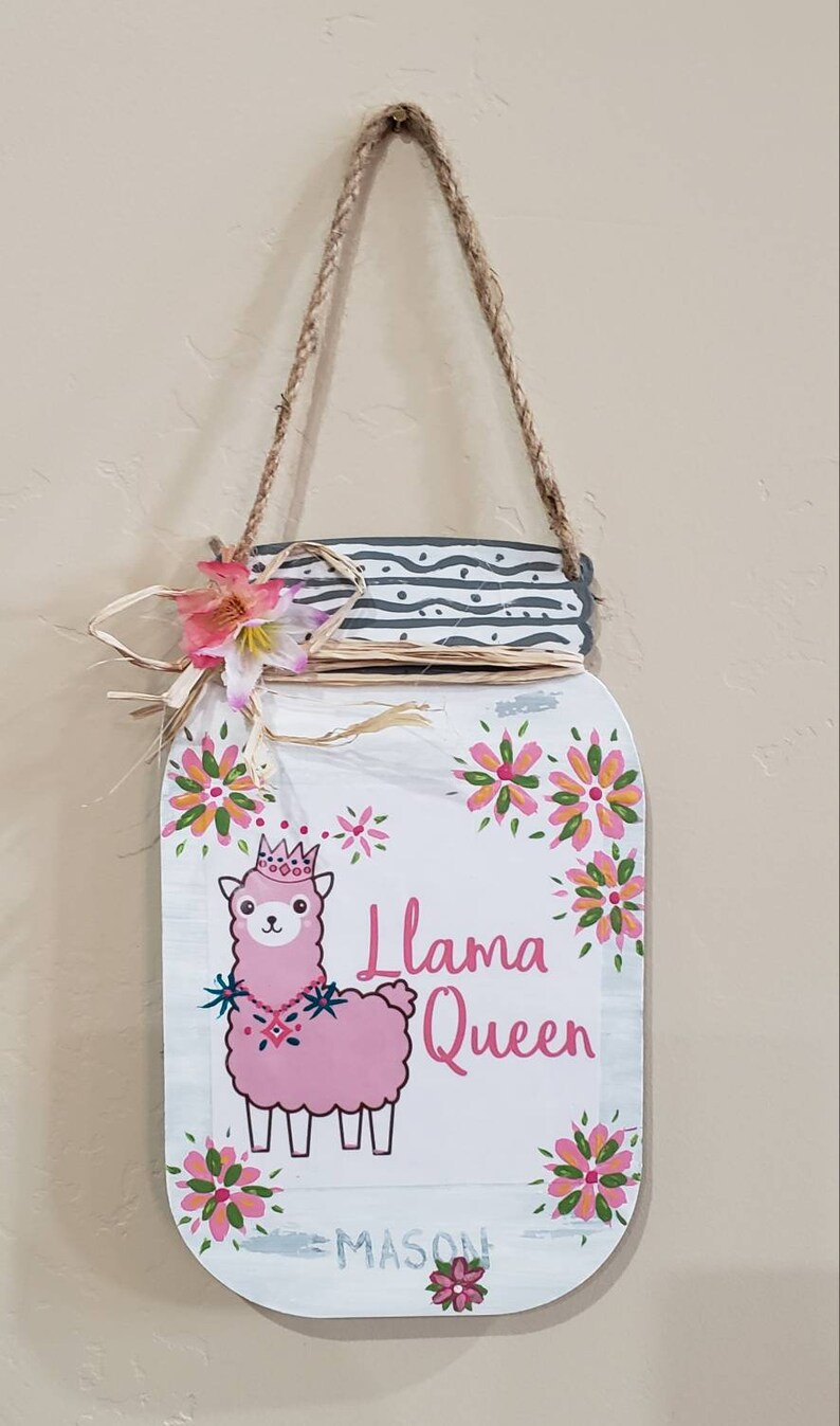 Llama Metalwork Decor Country House Wall Decor Llama Queen Mason Jar Folk Art Mixed Media Wall Hanging Llama Decor Plaque READY TO SHIP!