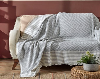 Natural Linen Cotton Throw Blanket Couch, Couch Cover, Sofa Quilt, Sofa Throw, Slipcover