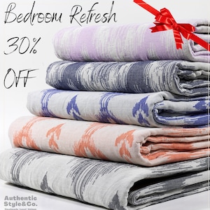 IKAT | Natural Muslin Cotton Lightweight Throw Blanket, Boho Style Bedspread, Reversible Design Decorative Muslin Quilt