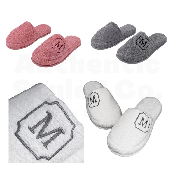 Unisex Monogram Cotton Terry Slippers for Bath, House, Guest or Bride Party.