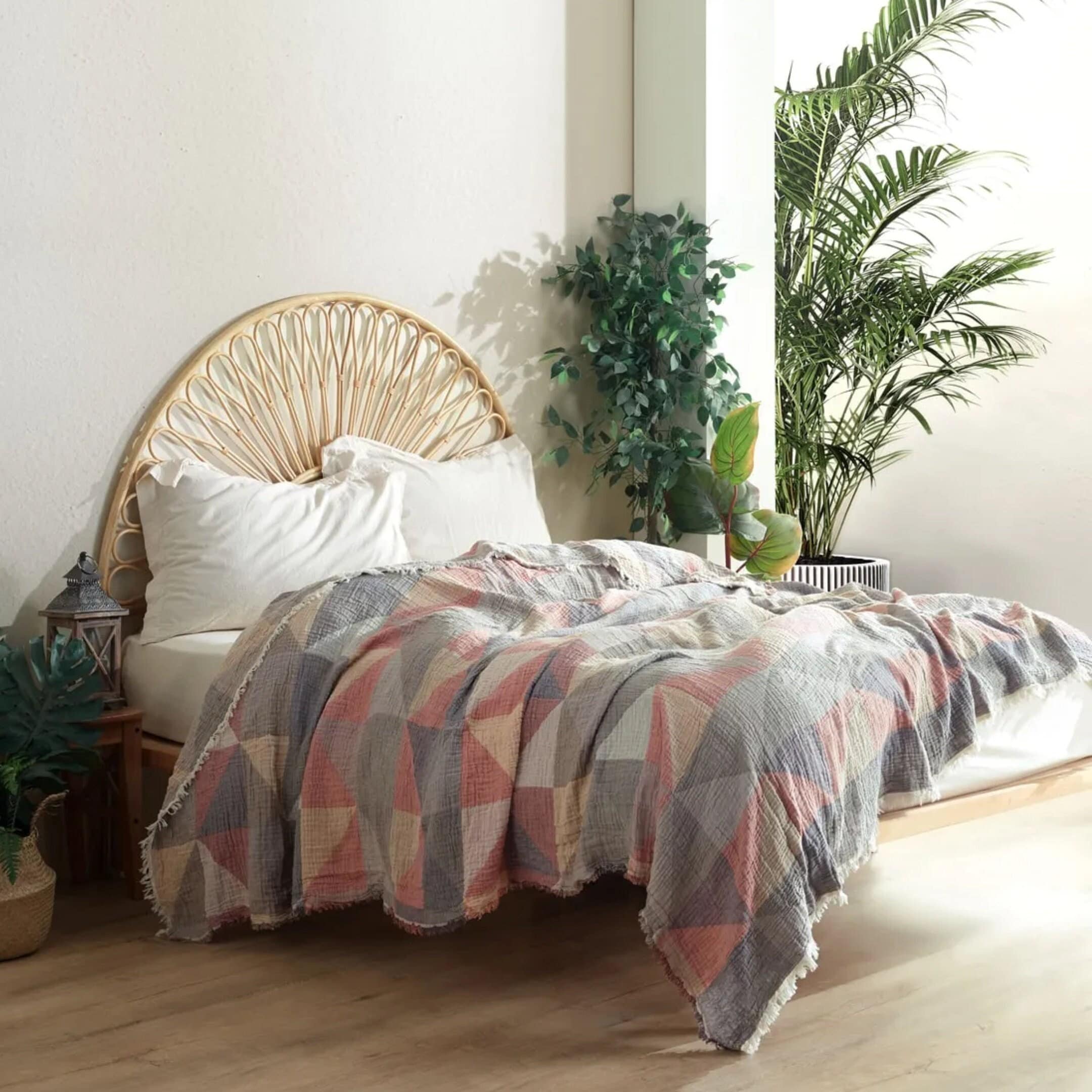 Organic Muslin Cotton Throw Blanket King Queen Bedspread Breathable Soft Blanket for All Seasons