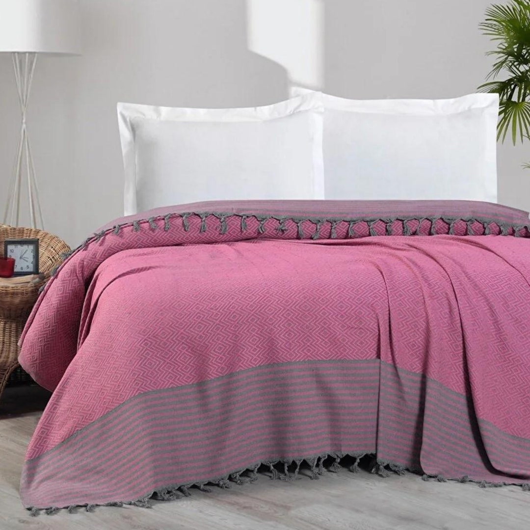 BOHO Woven Throw Blanket With Gray Tasselsqueen Size Etsy