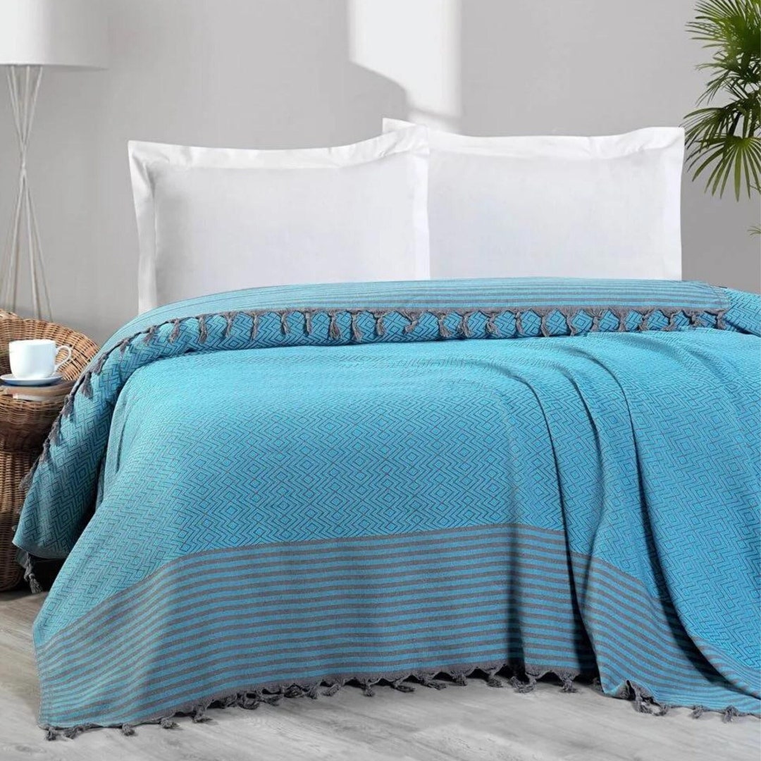 BOHO Woven Throw Blanket With Gray Tasselsqueen Size Etsy