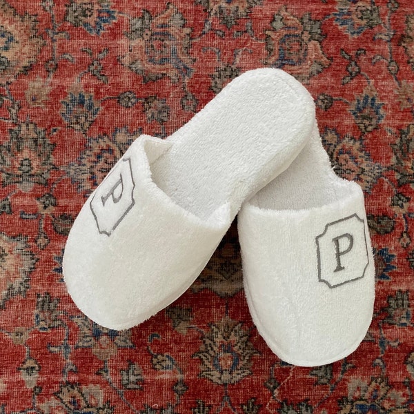 Embroidered Cotton Terry Bath Slippers, Bride Slippers, Unisex Personalize Slippers