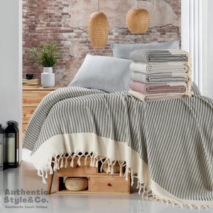HARMONY | Natural Cotton Blanket & Throw King/Queen Size, Cozy Blanket, Queen Size Woven Bedspread