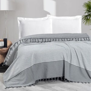 ARTEMIS | Natural Cotton Blanket Throw for King/Queen Size, Boho Style Woven Bedspread, Sofa Couch Blanket