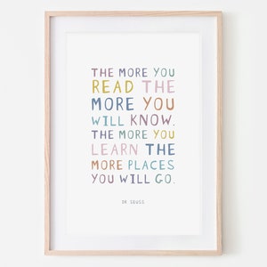 The More You Read | Dr Seuss |  Nursery Print | Digital Download | Kids Bedroom | Playroom Art | Girl Room | Art