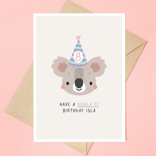 Have A Koala-ty Birthday Card | Koala Birthday | Koala Lover | Funny | Cute | Kids Party | Greeting Card | Personalised Greeting Card