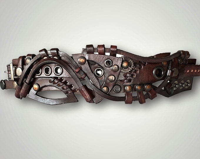 Brown steampunk vintage leather bracelet, Adjustable brown steampunk wristband, Steampunk accesories for men women, Steampunk jewelry gift