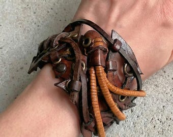 Steampunk Octopus Leather Cuff Bracelet | Hand-Tooled Vintage Wristband | Kraken Accessory for Wasteland Festivals