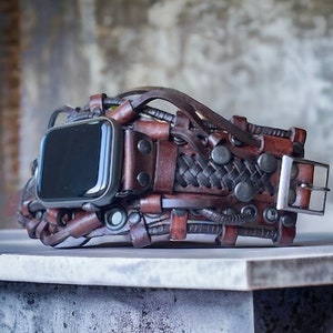 Apple Watch handgemaakte leren armband, bruin steampunk leren manchet voor Apple Watch, steampunk leren band, bruin vintage horlogebandje