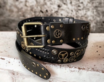 Black Bronze Steampunk Studded Leather Belt, Steampunk  display picture 2