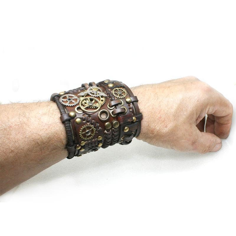 BRACO - Bracciale Heavy Metal » Rock » Punk - Confezione da 6 braccialetti in pelle intrecciata con teschio, bracciale retrò nero e marrone per uomo e donna