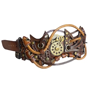 Brown Steampunk Bracelet With Gears And Lace main image 0