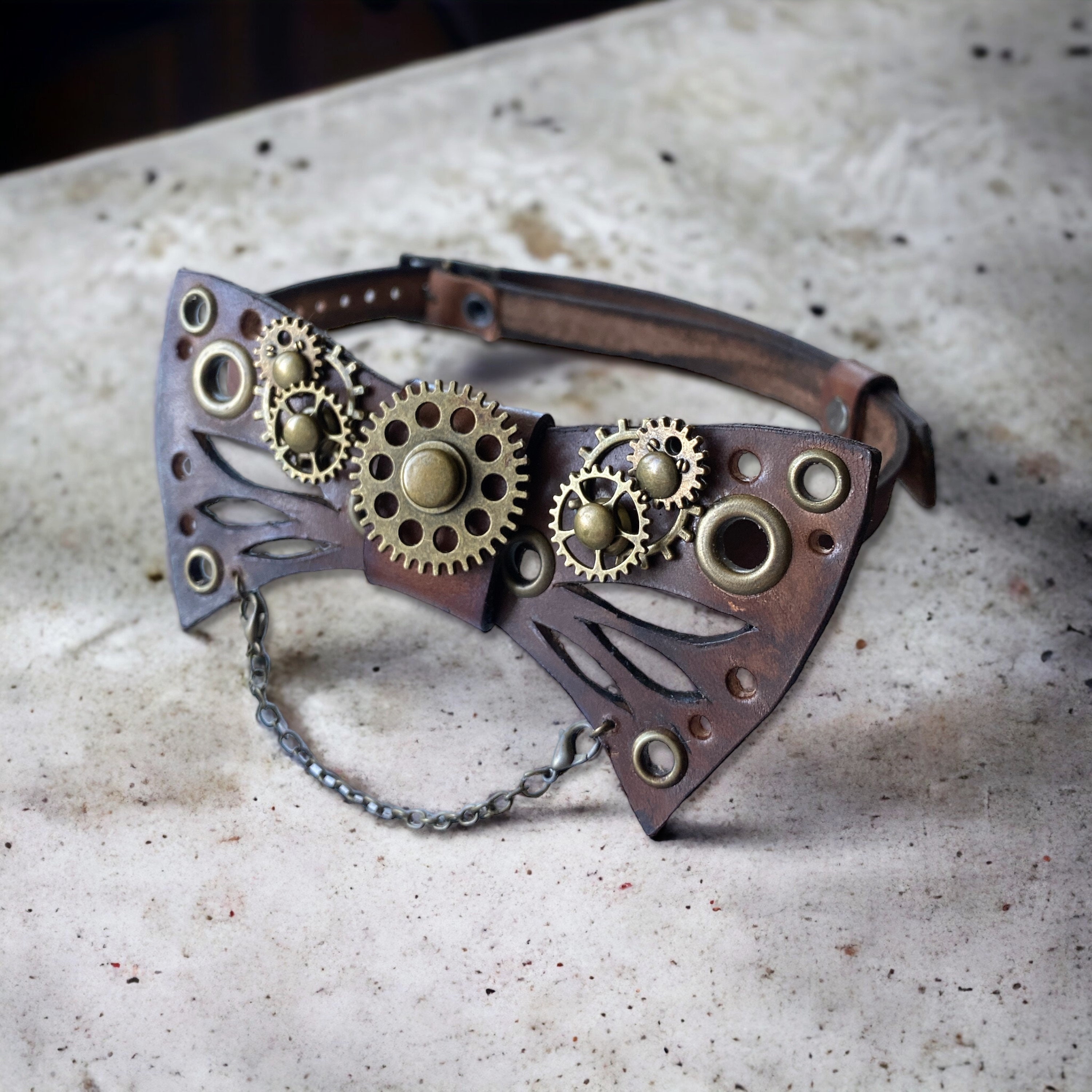 Steampunk Brown Leather Bow Tie, Gear Clockwork Bow Tie, Adjustable ...