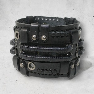 Steampunk Leather Cuff Bracelet – Handmade Black Wristband with Buckles and Rivets for Women & Men – Gothic Punk Adjustable Jewelry