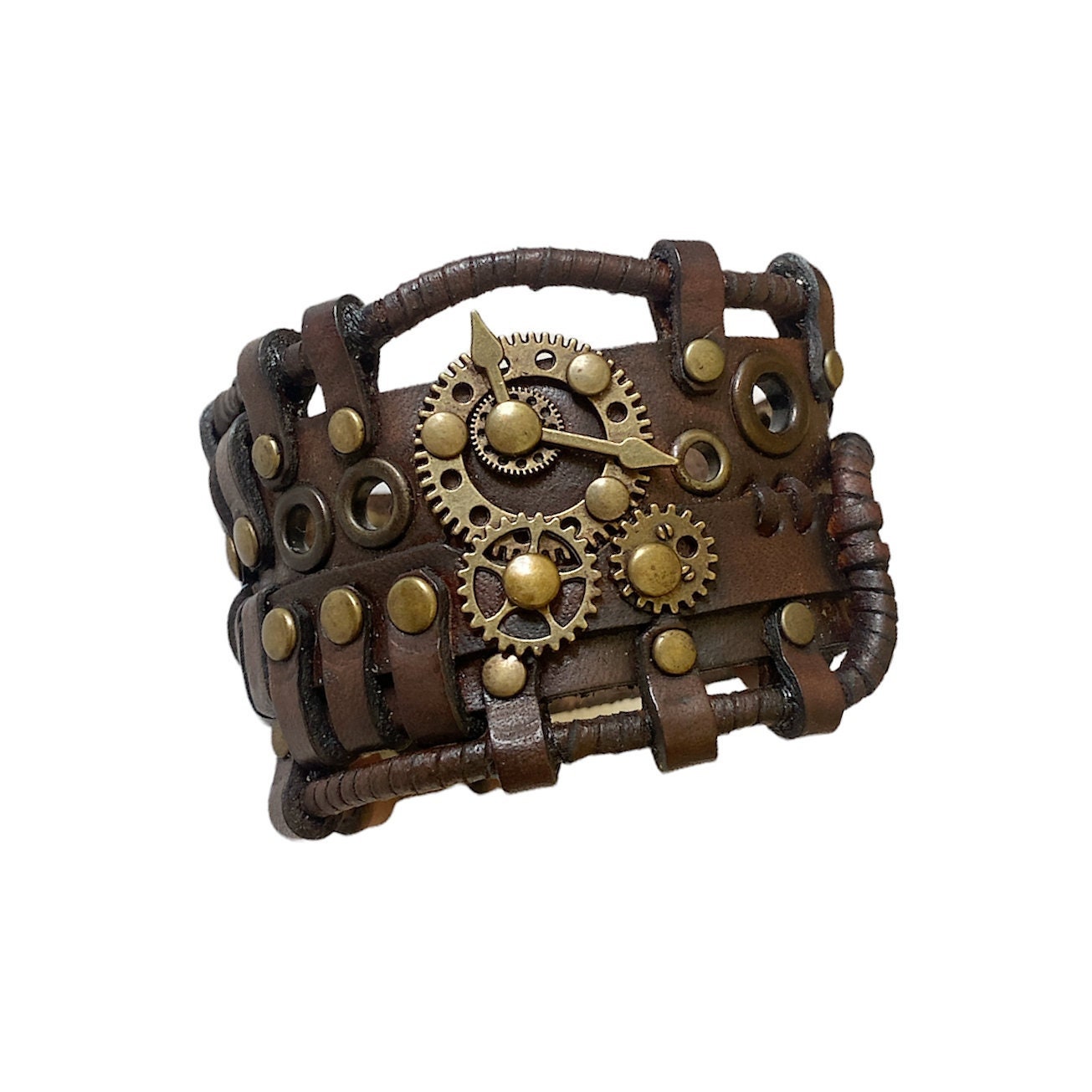 Dark Brown Vintage Leather Bracelet Gothic Steampunk Leather Etsy UK