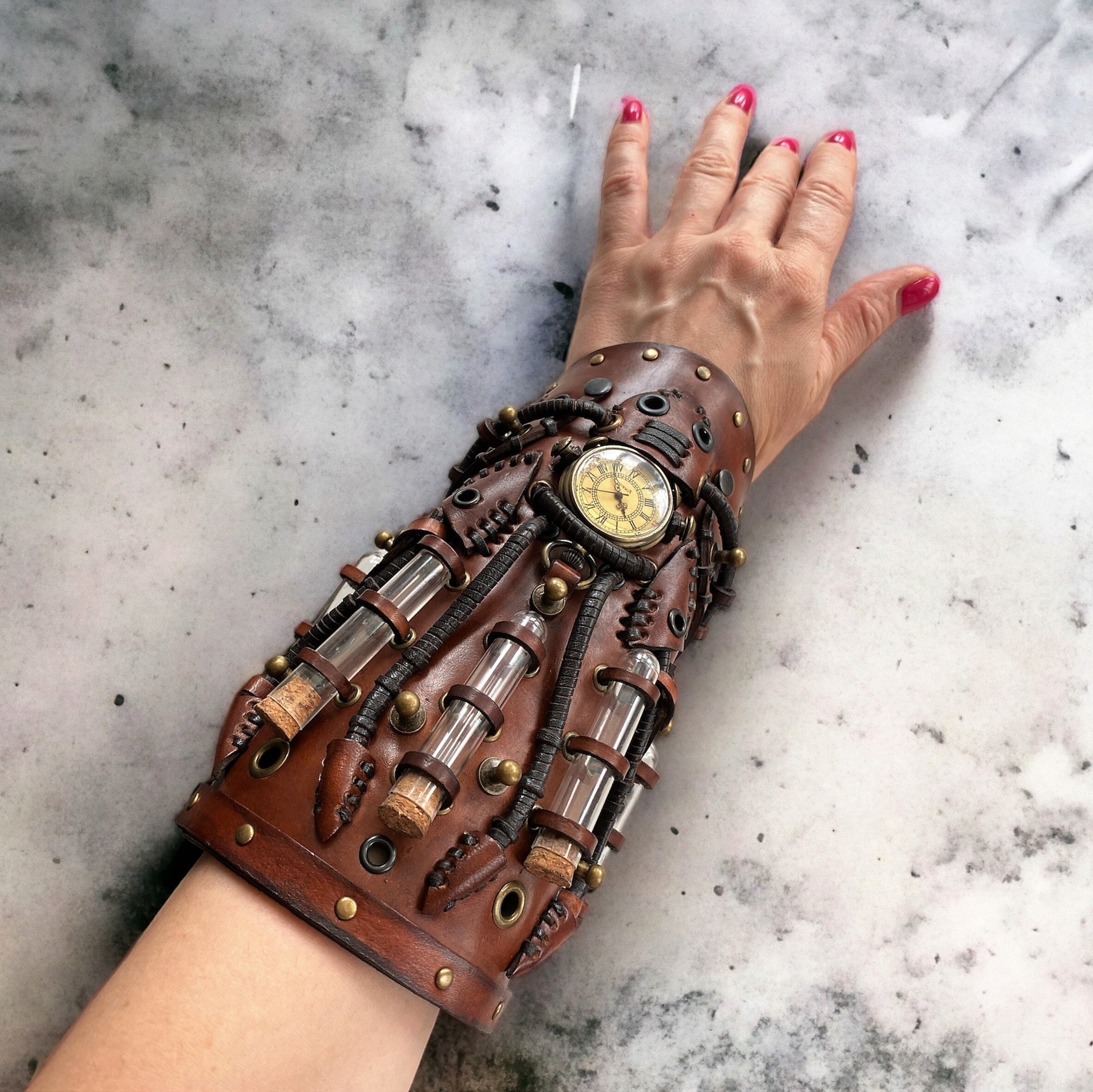 Wide Brown Steampunk Cuff Leather Bracelet Wrap Alchemist Potion Bracer Genuine Leather Vampire Steampunk Cuff Brown Cosplay Wristband Etsy