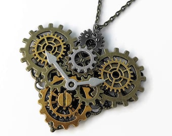 Steampunk Uhrwerk Herz Anhänger: Bronze Zahnrad Halskette