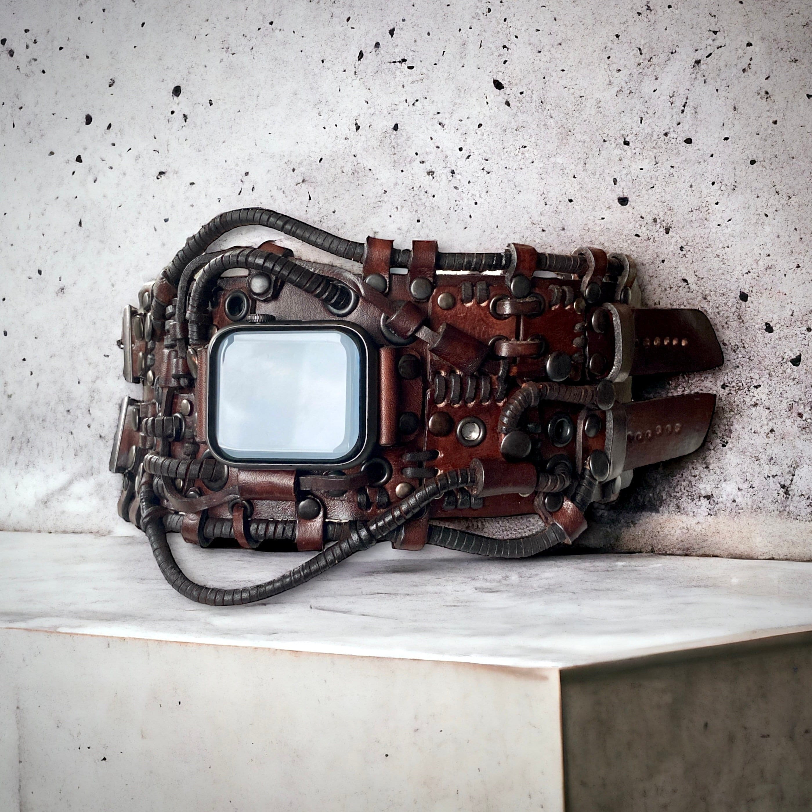 Apple Watch Leather Bracelet, Brown Steampunk Leather Cuff