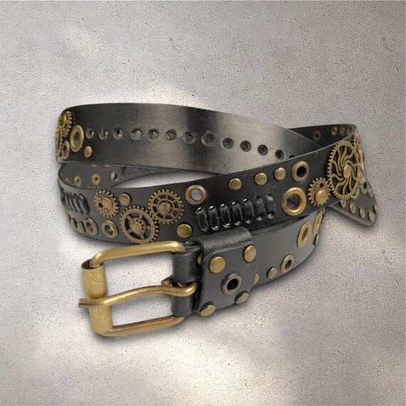 Black Leather Belt with Brass Buckle &  Rivets all around Standard Belt - Black | Made in the USA | Tanner Goods main image 4