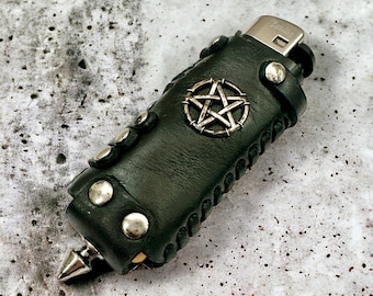 Pentagram Leather Lighter Case, Gothic Smoker Gift, Reusable lighter pouch