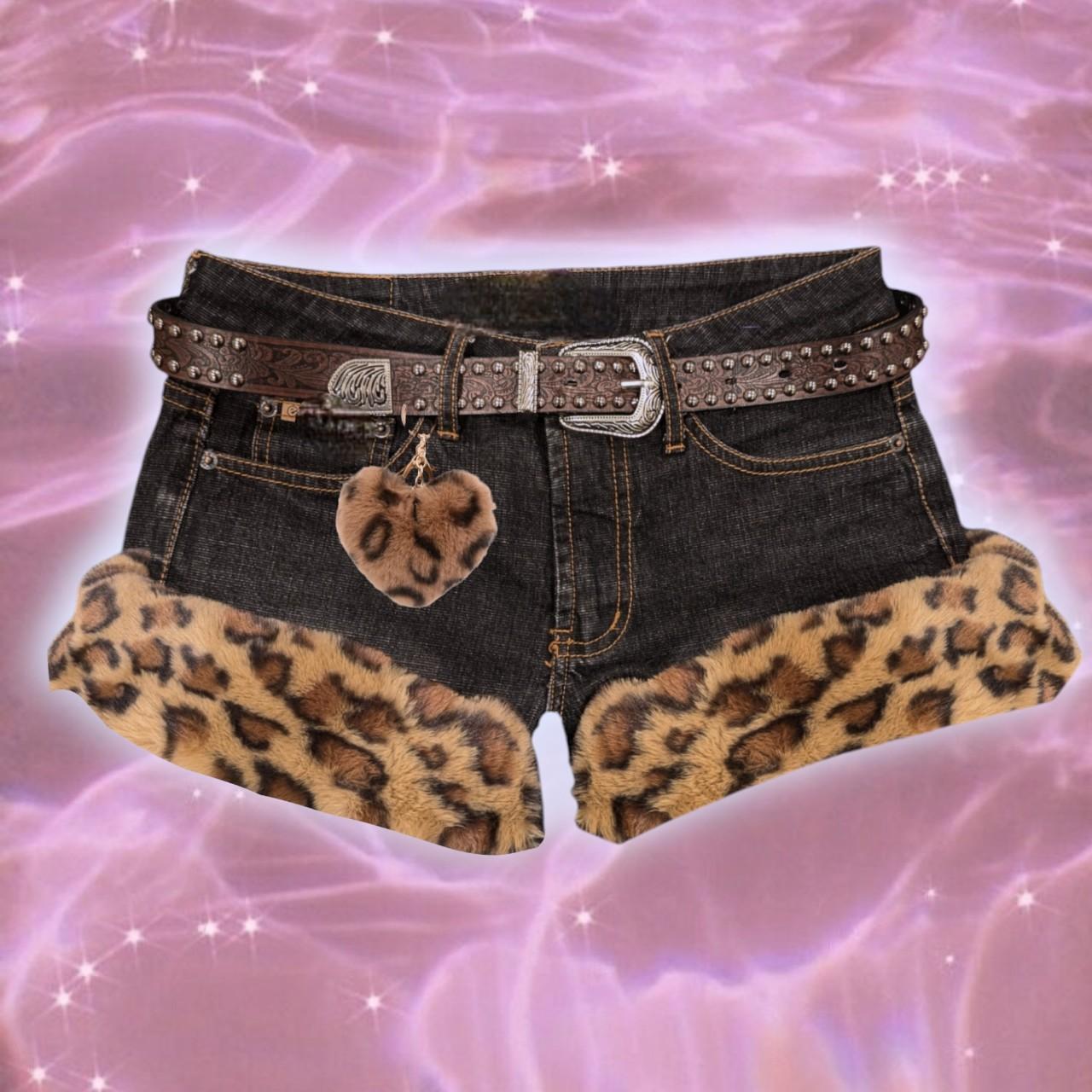 Y2K Gyaru Mcbling Fur Leopard Trim Micro Shorts With Keychain Etsy