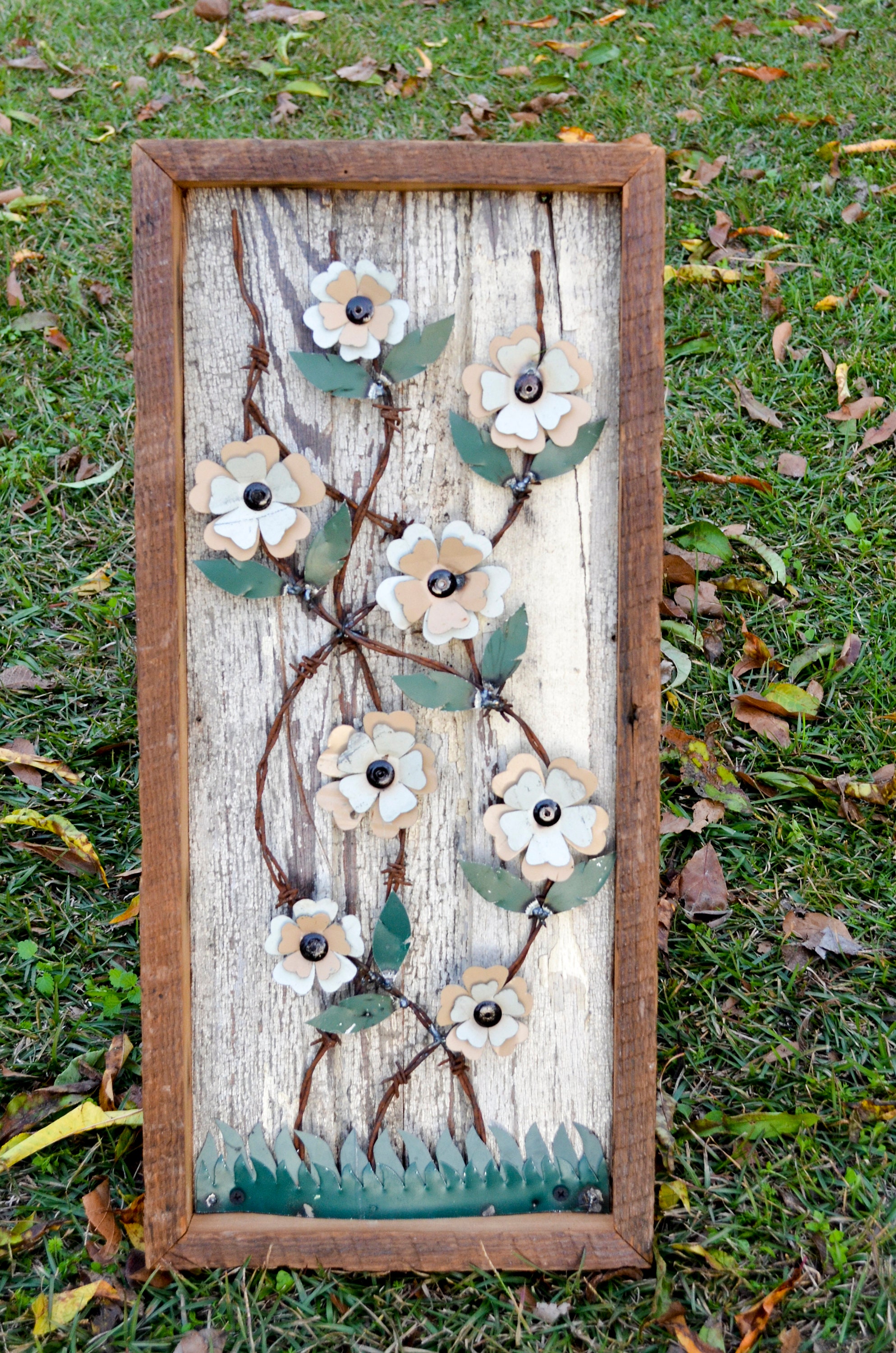 Reclaimed Wood Wall Art Rose Vine Barnwood Rustic Home Decor_barbed