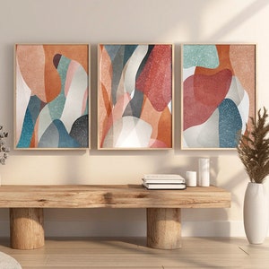 Abstract Terracotta printable wall art, Watercolor landscape prints set of 3, Bohemian wall art, Neutral gallery wall, Extra large wall art