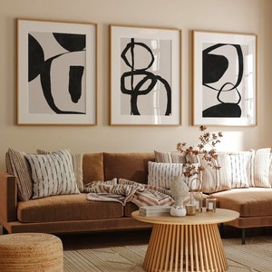 Boho Arch Art Prints, Mid Century Art Prints Set of 3, Neutral Modern Wall Art Decor, Digital Download, Earth, Black Rainbow Printables