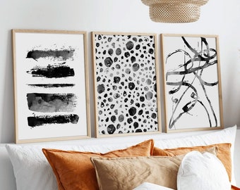 Black and White Prints, Neutral Wall Art, Extra Large Wall Art Abstract, 3 Piece Wall Art, Watercolor Abstract Art Prints, Digital Download