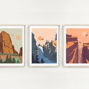 National Park Art, Set of 3 Prints, National Park Print | Yellowstone Print | Grand Canyon Print | Zion Print
