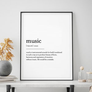 Music Definition, Music Print, Music Poster, Music, Definition Print, Music Art, Gift, Music Quote, Music Wall Art, Music Gift, Music Decor