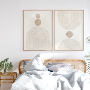 Beige Geometrisch 2er Set Drucke, druckbare Wandkunst, Digitaldruck, Neutrale Wandkunst, Boho-Dekor, abstrakte Kunstdruck, Sofortiger Download