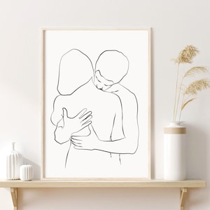 Couple abstrait ligne Art affiche romantique corps Couple un dessin au trait femme nue Couple une ligne Art amour ligne impression d’Art minimaliste