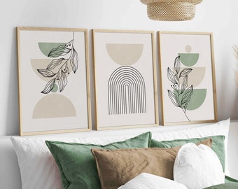 Botanical Wall Prints, Sage Green Wall Prints, Plant Wall Art, Botanical Line Art, Set of 3 Prints Hand Drawn Plants, Green Home Decor