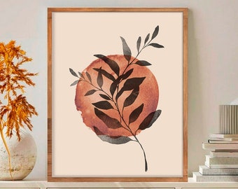 Botanical Print Mid Century Modern wall art Abstract Neutral Botanical Wall Art, Minimal Botanical art, Botanical leaf Printable Living Room