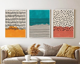 Set of 3 Abstract Geometric Print, Retro Gallery Wall Sett Print, Color Block Wall Print, Modern Living Room Wall Art, Scandinavian Poster