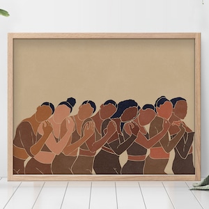 Minimal Modern Wall Art, Beach Black Woman Print, Boho Burnt Orange Sun, Female Line Drawing Figure Digital download Bohemian Art Terracotta