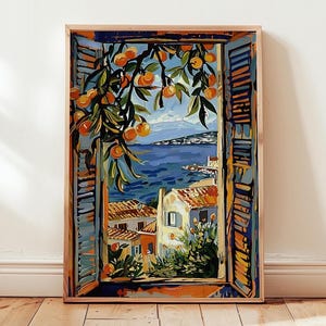 Henri Matisse Open Window Poster, Coastal View with Oranges Art Print, Matisse Artwork Colorful Mediterranean Wall Decor, Fauvism Painting