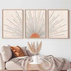 Boho Set of 3 Wall Art, Sun Decoration Art  Bohemian Sun Wall Art, Boho Printable, Boho Decor, Rising Sun Boho,Wall Art Bedroom WallArt